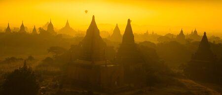 Sunrise panorama view over temples of Bagan in Myanmarの写真素材