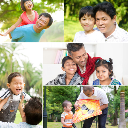 Collage photo fathers day concept. Mixed race family having fun at indoor and outdoor park. All photos belong to me.の写真素材