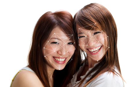 Facial recognition system concept. Asian women face ID scanning.の写真素材