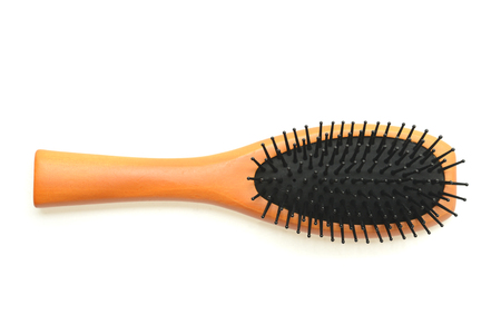 Flat lay woman hair brush isolated on white background.の写真素材
