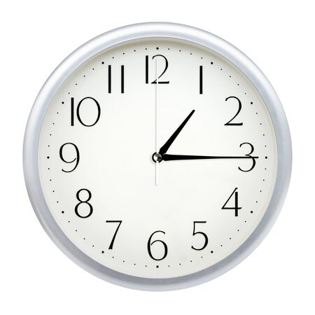 Analog wall clock isolated on white background.