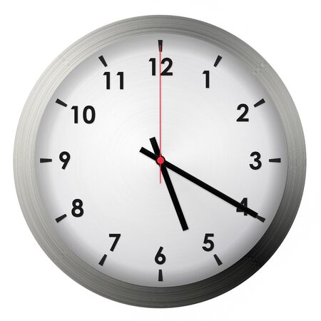 Analog metal wall clock isolated on white background.の写真素材