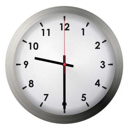Analog metal wall clock isolated on white background.の写真素材