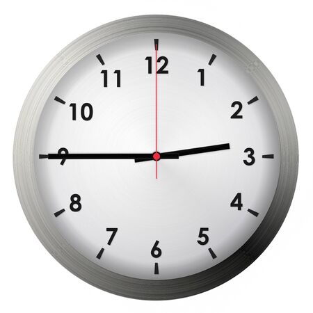 Analog metal wall clock isolated on white background.の写真素材