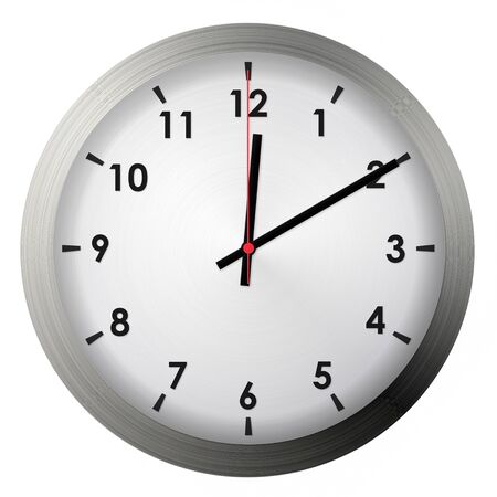 Analog metal wall clock isolated on white background.の写真素材