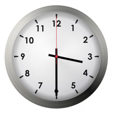 Analog metal wall clock isolated on white background.の写真素材