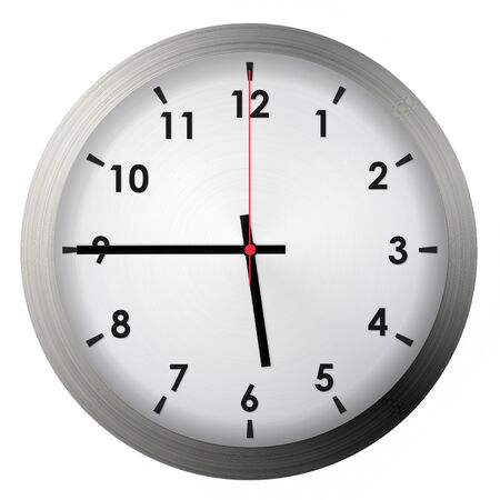 Analog metal wall clock isolated on white background.の写真素材