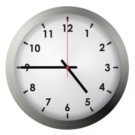 Analog metal wall clock isolated on white background.の写真素材