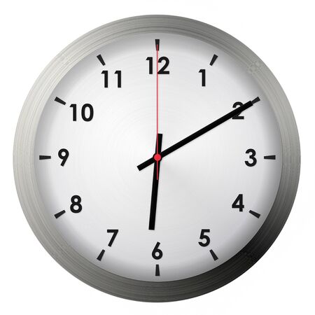 Analog metal wall clock isolated on white background.の写真素材