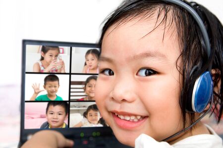 Online classroom, video learning with classmate due to Covid 19 pandemic lockdown.の写真素材