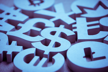 Various World Financial Currencies in Blue Tintの写真素材