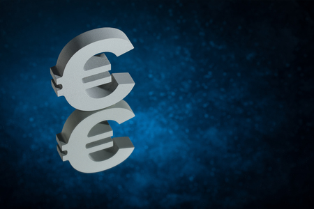 European Currency Symbol or Sign Euro With Mirror Reflection on Blue Dusty Backgroundの写真素材