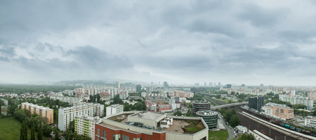 Panorama View on Petrzalka in Bratislava, Slovakia with Old Town in Backgroundの写真素材