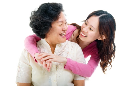 Asian senior woman and daughter の写真素材