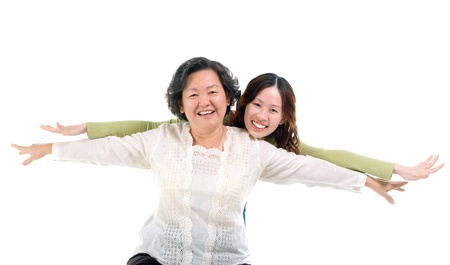 Asian senior woman and daughter の写真素材