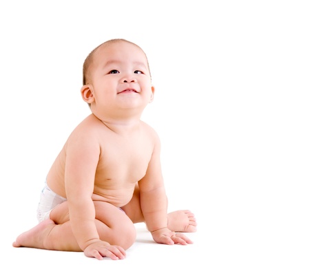 Asian baby boy looking upの写真素材