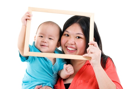 Asian mother and baby boyの写真素材