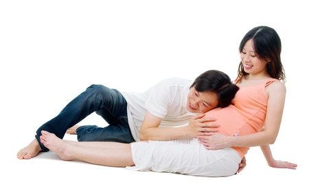 Portrait of asian pregnant woman and husbandの写真素材