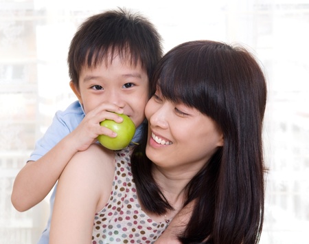 Asian mother and sonの写真素材