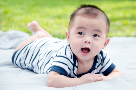 Lovely asian baby boyの写真素材
