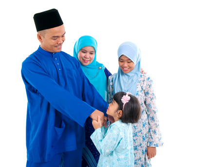 muslim girl greeting to fatherの写真素材