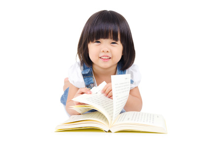 Asian girl reading a bookの写真素材