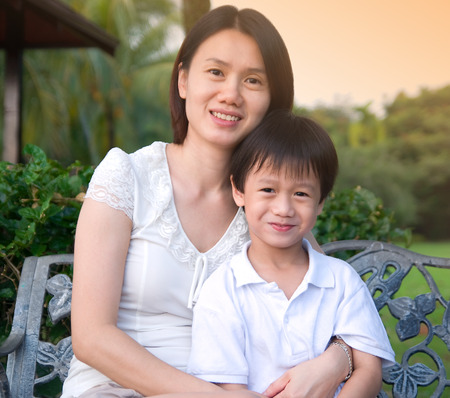 Asian mother and sonの写真素材