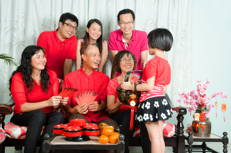 Asian three generations family celebrate chinese new yearの写真素材