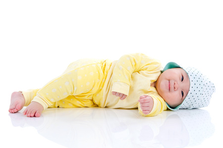Indoor portrait of beautiful asian baby girlの写真素材