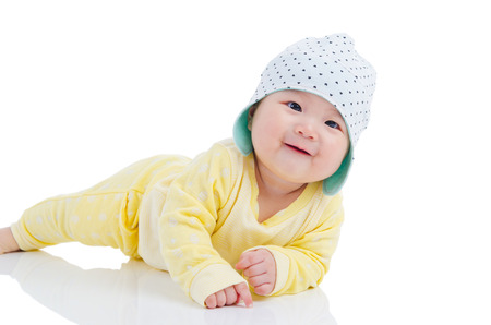 Indoor portrait of a lovely asian baby girlの写真素材