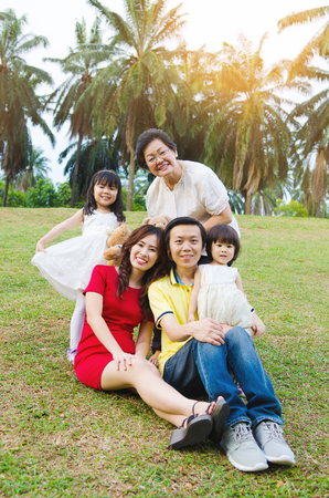 Outdoor portrait of asian three generations familyの写真素材