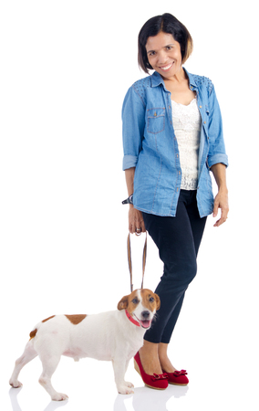 Asian woman and dogの写真素材
