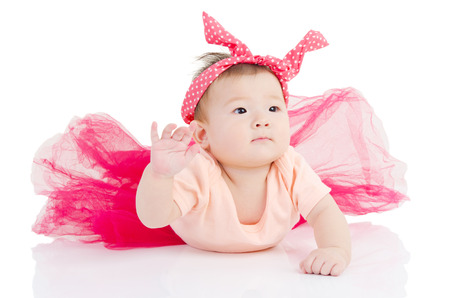 Indoor portrait of asian baby girlの写真素材