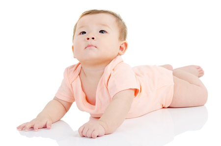 Indoor portrait of a lovely asian babyの写真素材