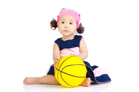 Asian baby playing ballの写真素材