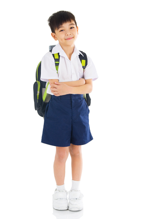 Indoor portrait of asian primary school studentの写真素材