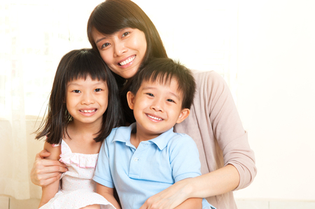 Beautiful asian mother and kidsの写真素材