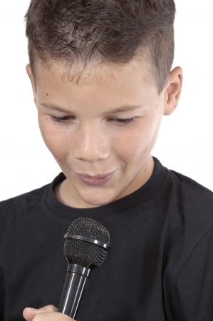 Boy beauty singing with white backgroundの写真素材