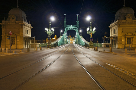 Liberty Bridge, Budapest by night, without identifier crest for creative workの写真素材