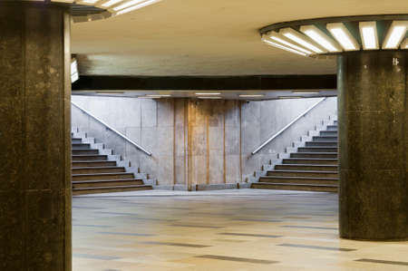 Empty underpass with columns and stepsの写真素材