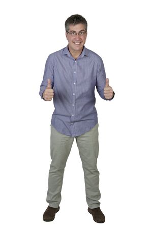 Happy young man showing OK with white background and clipping pathの写真素材