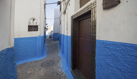 African street architecture details at sunny day in Rabat, Moroccoの写真素材