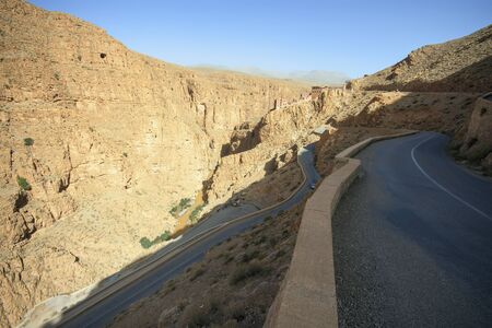 Dades Gorge valley serpentine road in Atlas Mountain, Morocco, Africaの写真素材