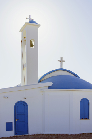 Ayia-Thekla Chapel detail at sunset on the beach in Cyprusの写真素材