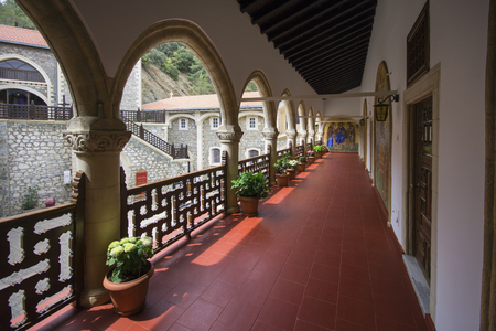Arched corridor of Kykkos Monastery in Cyprusの写真素材