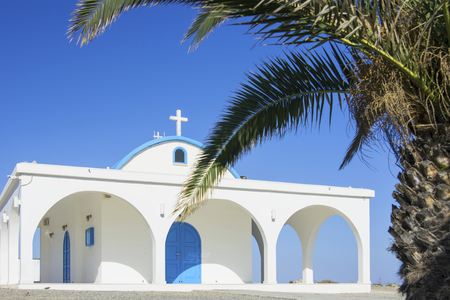 Ayia-Thekla Chapel detail at sunset on the beach in Cyprusの写真素材
