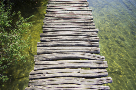 Wooden plank bridge in Plitvice Lakes National Parkの写真素材