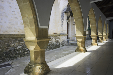 Courtyard Details of Chrysoroyiatissa Monastery in Cyprusの写真素材