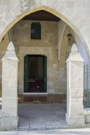 Hala Sultan Tekke Mosque detail with entranceの写真素材