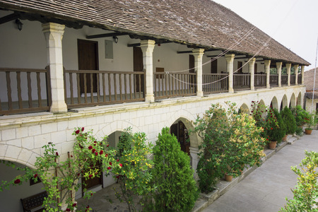 Courtyard Details of Chrysoroyiatissa Monastery in Cyprusの写真素材